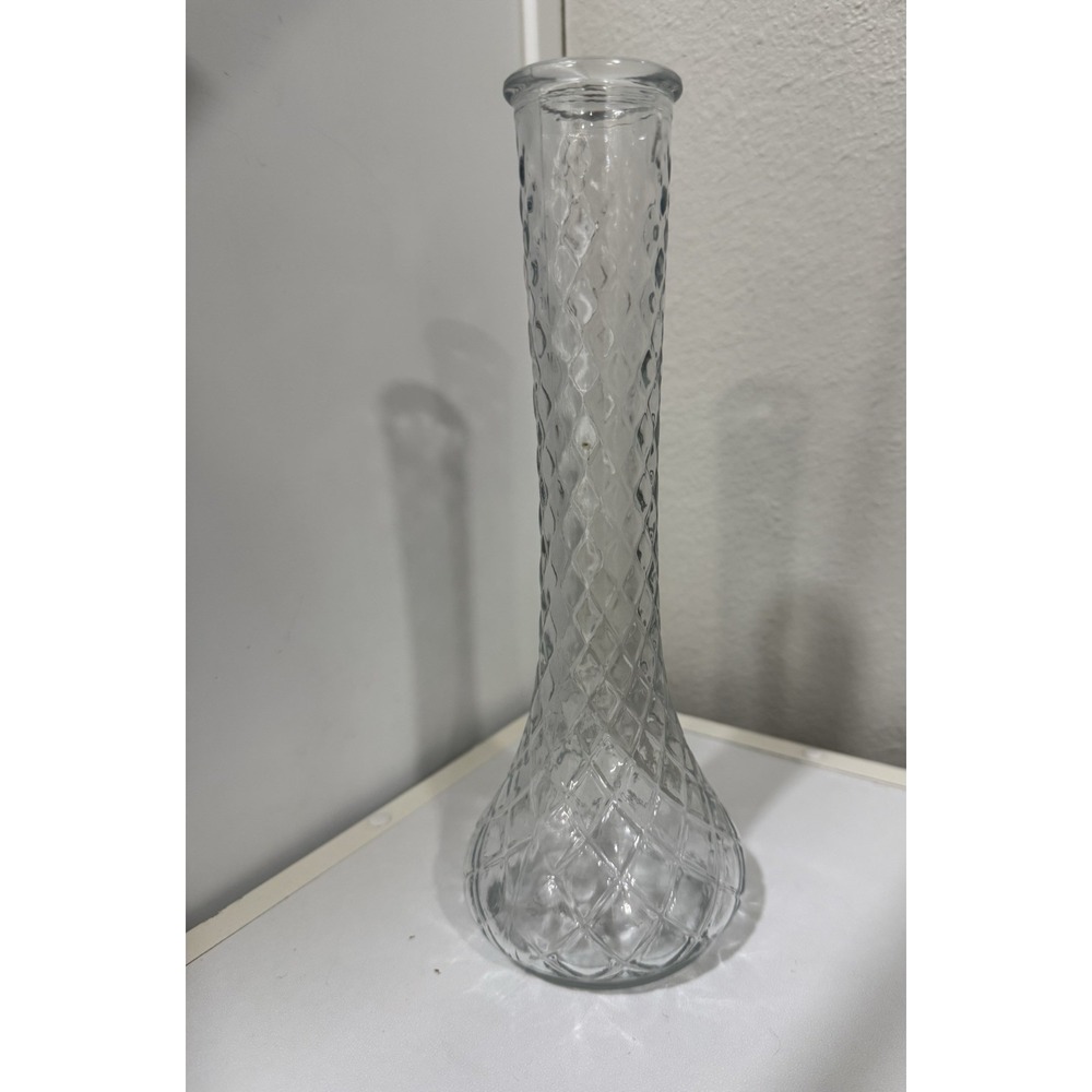 Vintage Hoosier Vase Glass 4096 Clear 9" Diamond Quilted Pattern